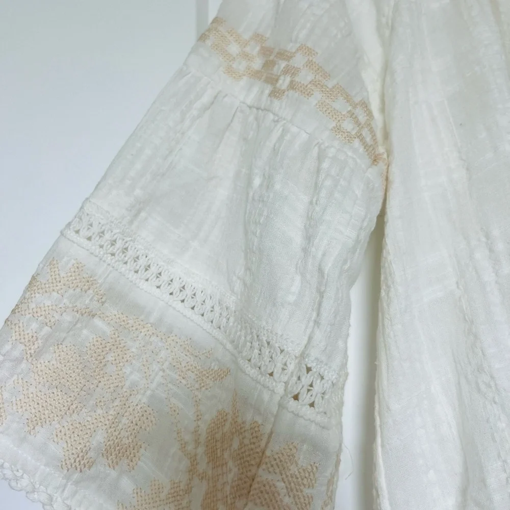 NWT Lovestitch Emma Cotton Embroidered Bohemian Blouse White Women's Top, Large‎ - Picture 3 of 9